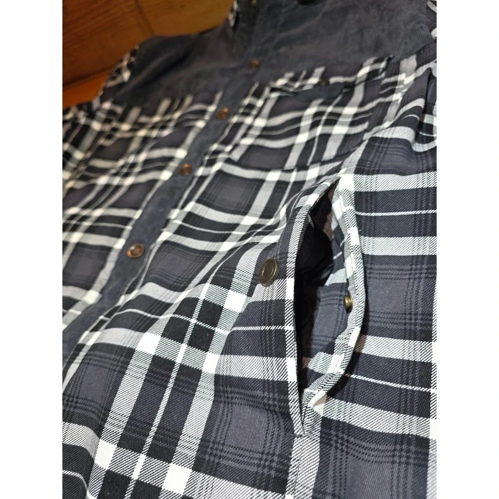The North Face Mens Plaid Flannel Sherpa Lined Shirt Jacket Corduroy Trim Blk XL